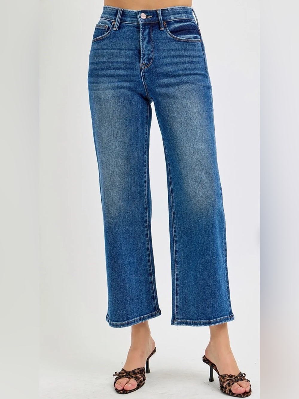 Risen High-Rise Wide Leg Crop Jeans | Dark Blue | Women’s Size 5